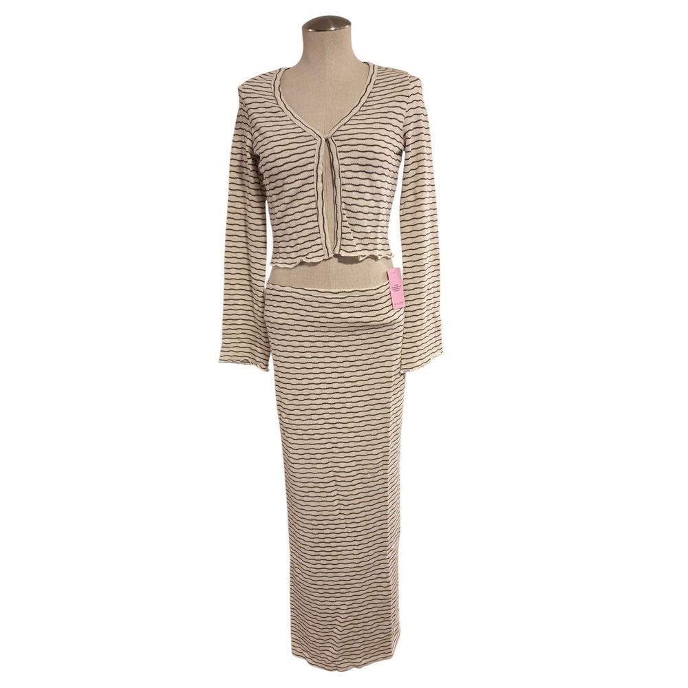 PrettyLittleThing Striped Cardigan and Maxi Skirt Set Chocolate Brown Cream US 6 - Picture 12 of 16